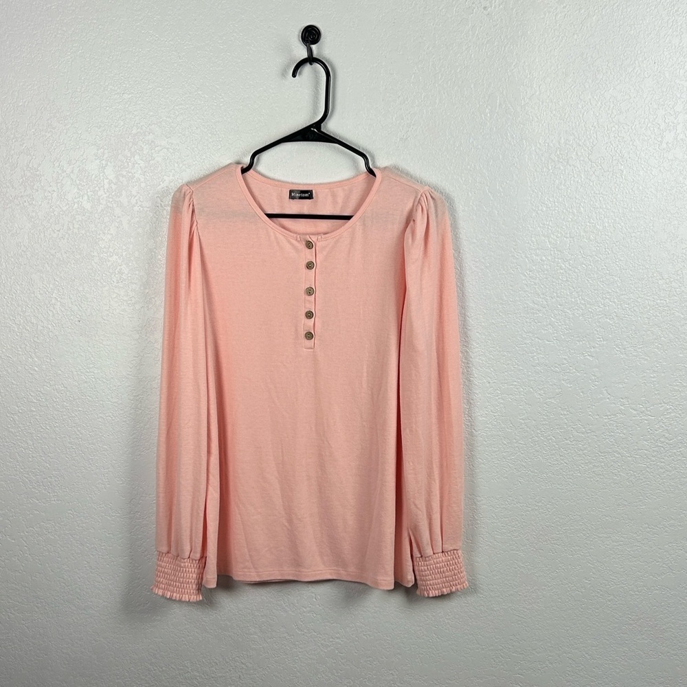Minetom women’s Elegant Pink Long Sleeve Top Crew Neck Casual Sz L Office Wear